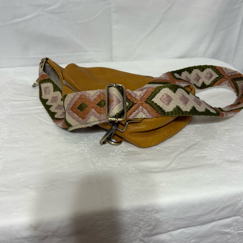 Stylish Mustard Sling Bag with Patterned Strap - Picture 6 of 6